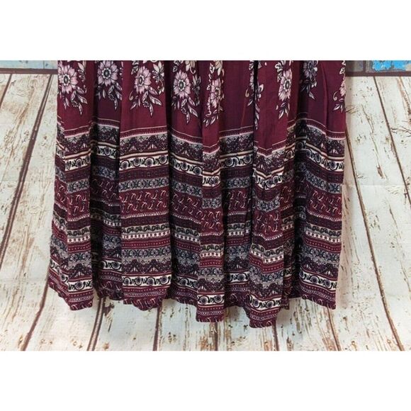 One The Land Womens Size Medium Maroon Rayon Floral Pleated Maxi Skirt - Picture 3 of 10